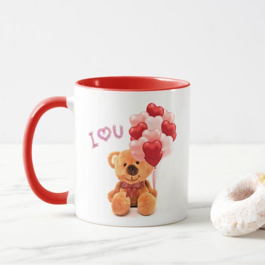 Mug Love Valentine Teddy Bear avec Ballons Café (Avec donut)