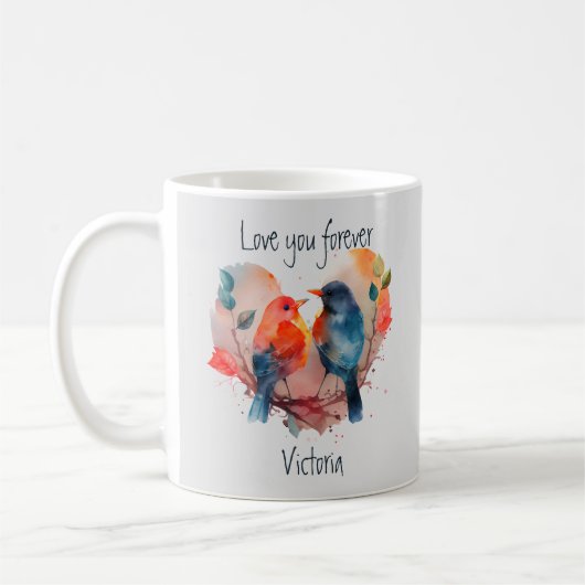 Mug Love You Forever Lovebirds Personnaliser Nom (Gauche)