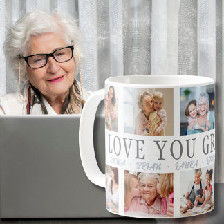 Mug LOVE YOU GRANDMA Nom personnalisé 10 Photo Collage