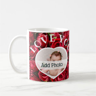 Mug Love You Heart Photo Red Roses Modern Script migno
