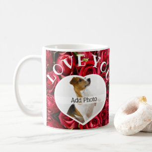 Mug Love You Heart Photo Red Roses Modern Script migno