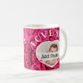 Mug Love You Heart Photo Rose Roses Moderne Script mig (Devant droit)
