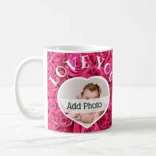 Mug Love You Heart Photo Rose Roses Moderne Script mig