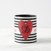 Mug Love You Modern Red Heart Stripes monogramme (Centre)