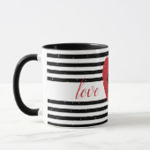 Mug Love You Modern Red Heart Stripes monogramme (Gauche)