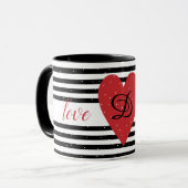 Mug Love You Modern Red Heart Stripes monogramme (Devant gauche)