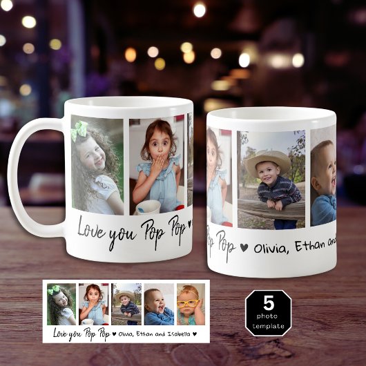 Mug Love You Pop Pop Grandchildren 5 Photo Collage