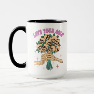 Mug Love Yourself Skull Bouquet Valentine Retro Rose