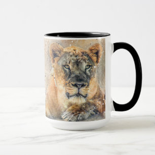 Mug Lovely Lioness Photographie Aquarelle moderne