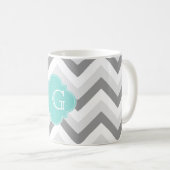 Mug Lt Deux Gris Blanc Chevron Aqua Monogramme (Devant droit)