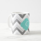 Mug Lt Deux Gris Blanc Chevron Aqua Monogramme (Devant gauche)
