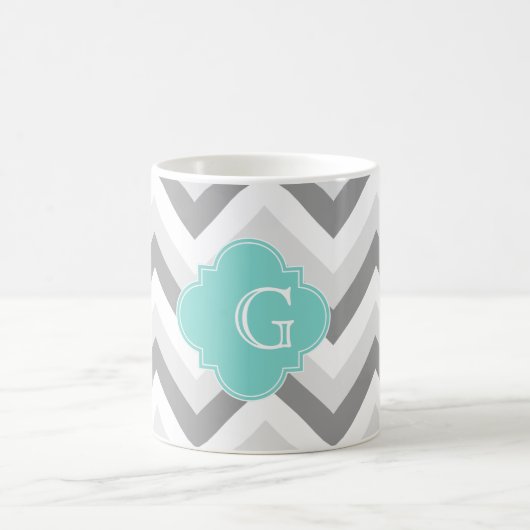 Mug Lt Deux Gris Blanc Chevron Aqua Monogramme (Centre)
