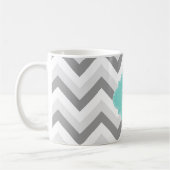 Mug Lt Deux Gris Blanc Chevron Aqua Monogramme (Gauche)