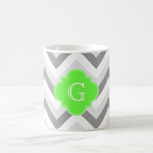 Mug Lt Deux Gris Blanc Chevron Lime Quatrefoil Monogra (Centre)