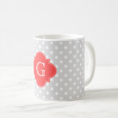 Mug Lt Gray Wt Polka Dot Coral Red Quatrefoil (Devant droit)