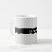 Mug Lt Grey Blanc Pois Noir Nom Monogramme (Devant gauche)