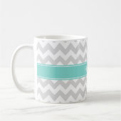 Mug Lt Gris Chevron Blanc Aqua Turquoise Monogramme No (Gauche)