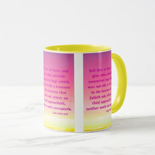 Mug Luc 12:33 KJV Bible Écriture Pic Deux Tons (Devant droit)