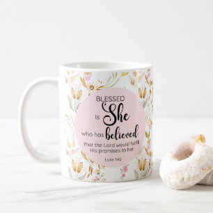 Mug Luc 1:45 Béni est Elle Aquarelle Rose Floral