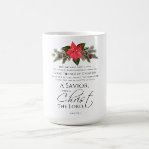 Mug Luc 2:10-11 Bon Tidings Poinsettia Noël