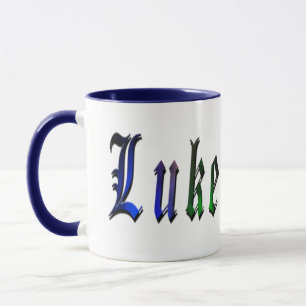 Mug Luc, Nom, Logo, Bleu Ringer Combo Mug.