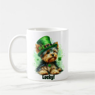 Mug Lucky Cute Yorkie St. Patrick's Day Watercolor Art