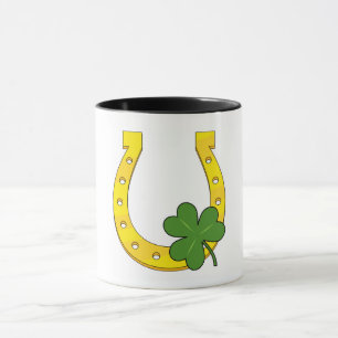 Mug Lucky Golden Horseshoe avec Shamrock en blanc