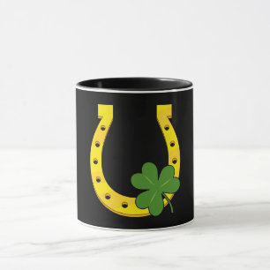 Mug Lucky Golden Horseshoe avec Shamrock sur noir