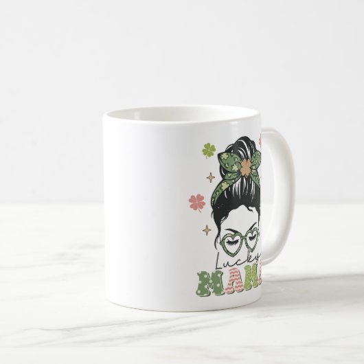 Mug Lucky Mama - Messy Bun - Clover St. Patrick (Devant droit)