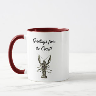 Mug Lucky Ocean Lobster, croquis au crayon nautique
