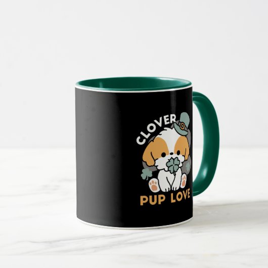 Mug Lucky Pup with Clover - St. Patrick's Day Cadeau (Devant droit)