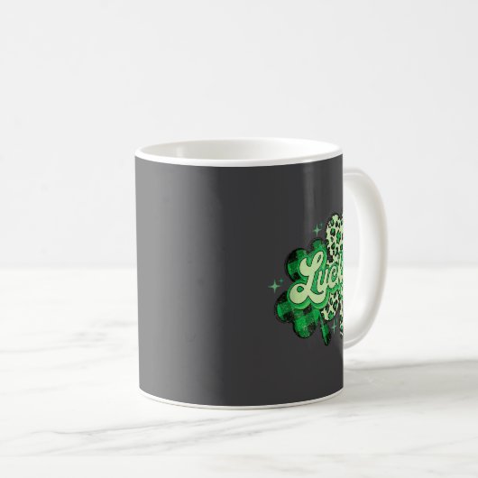 Mug Lucky Shamrock Leopard,checkered Patricks Day Funn (Devant droit)