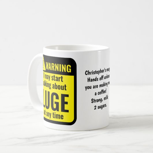 Mug Luge Funny Personalized Warning (Devant gauche)