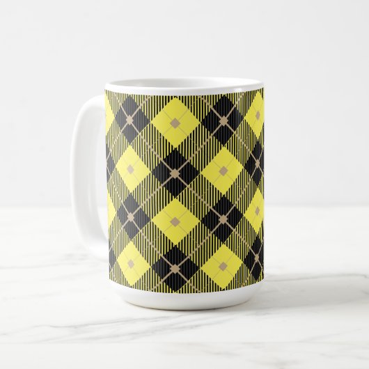 Mug Lumberjack Noir Jaune Plaid Motif (Devant gauche)