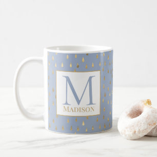 Mug Lumière Bleu Or Raindrop Moderne Monogramme tendan