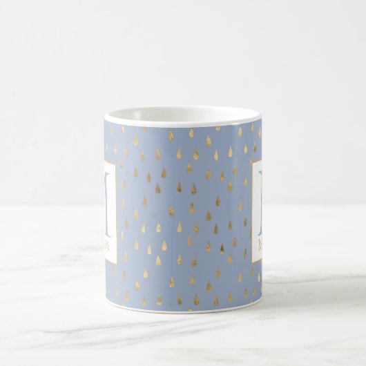 Mug Lumière Bleu Or Raindrop Moderne Monogramme tendan (Centre)