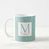 Mug Lumière Vert Or Raindrop Moderne Monogramme tendan (Gauche)