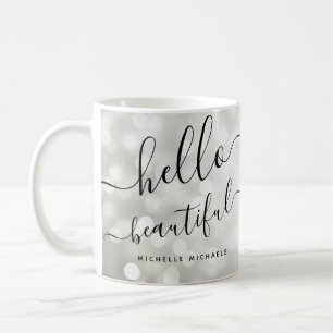 Mug Lumières d'argent personnalisées "Bonjour belle"