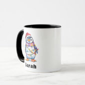 Mug Lumières de Noël de pingouin personnalisées Nom pe (Devant gauche)