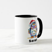 Mug Lumières de Noël de pingouin personnalisées Nom pe (Devant droit)