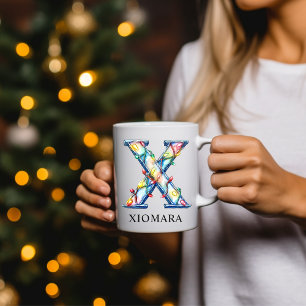 Mug Lumières de Noël Personnalisées Monogramme Initial