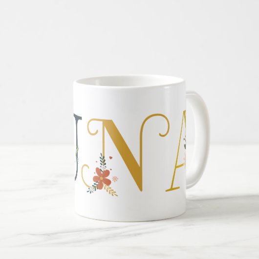 Mug LUNA Nom Art Avec Fleurs Brodées (Devant droit)