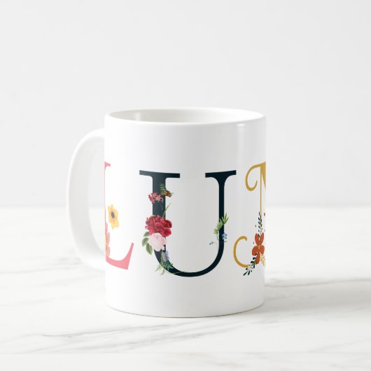 Mug LUNA Nom Art Avec Fleurs Brodées (Devant gauche)