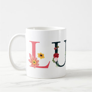 Mug LUNA Nom Art Avec Fleurs Brodées
