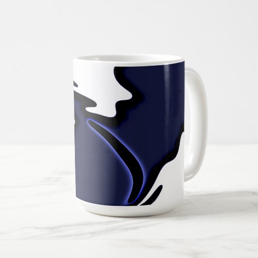 Mug Lune bleue : Bleu Abstrait, Blanc & Noir (Devant droit)