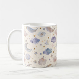Mug Lune Céleste Étoiles Nuages Aquarelle Pastel