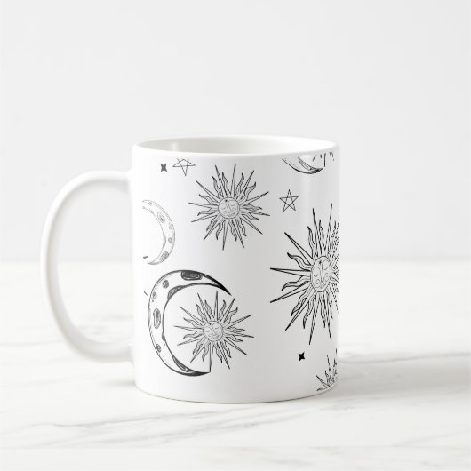 Mug Lune et étoiles blanches et noires (Gauche)
