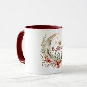 Mug Lune Étoiles Fleurs Rouges Or (Devant gauche)