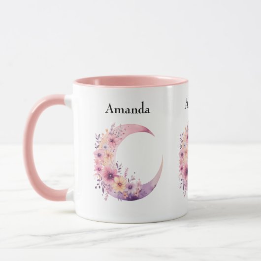 Mug Lune rose Croissant avec de jolies fleurs (Gauche)