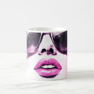 Mug Lunettes de soleil femme mode aquarelle rose chic